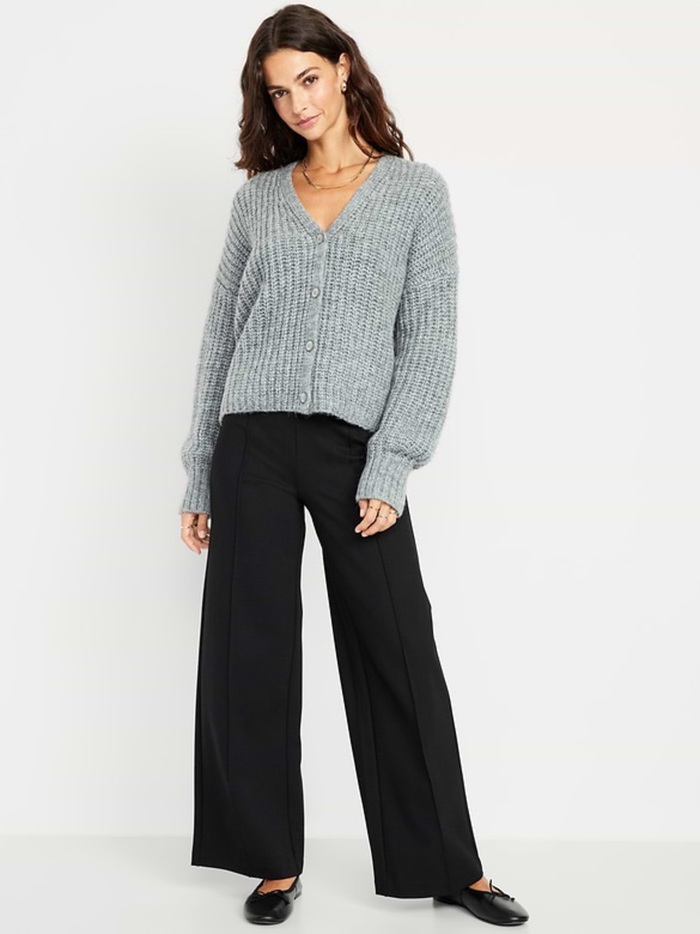 Old Navy High Waist Wide-Leg Pixie Pants with Front Seams in Black Jack L - Picture 9 of 10